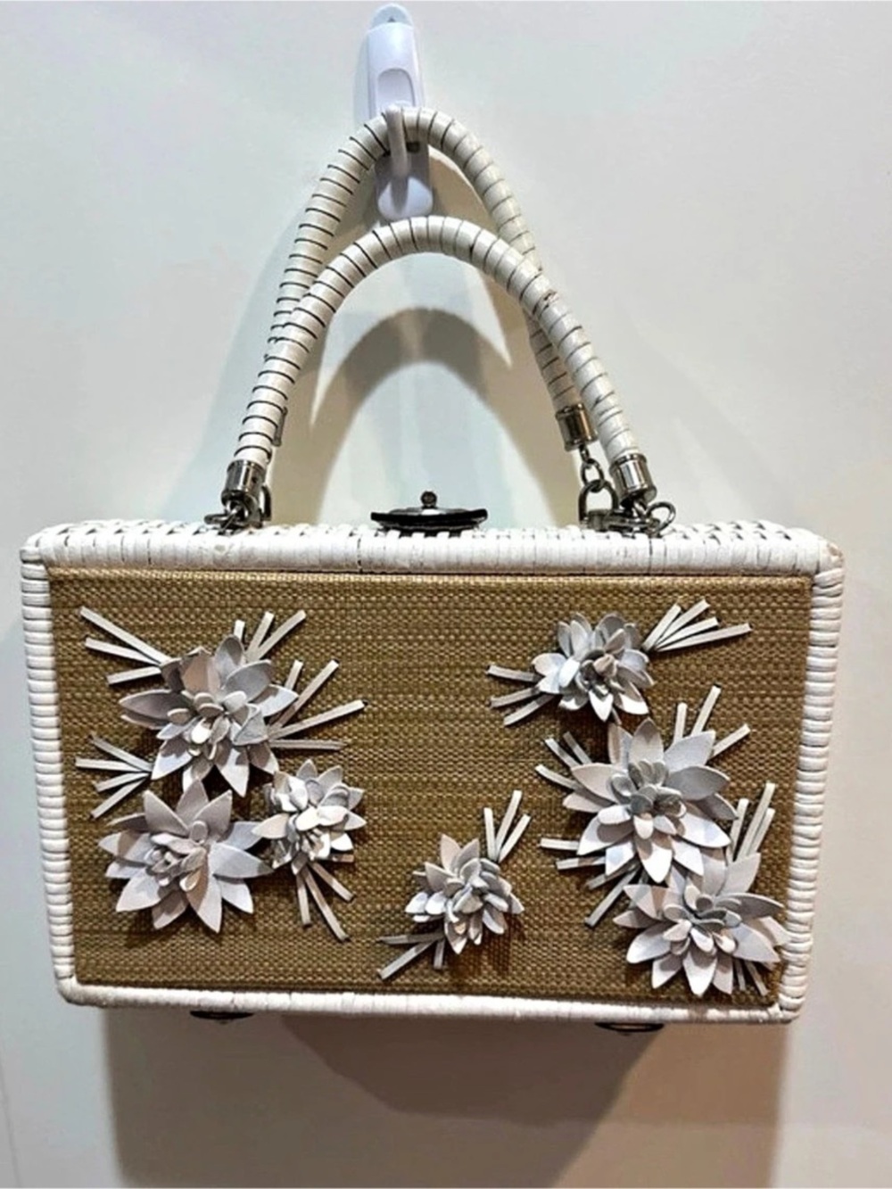 Patricia Nash 3D Floral Woven Tote in White & Brown